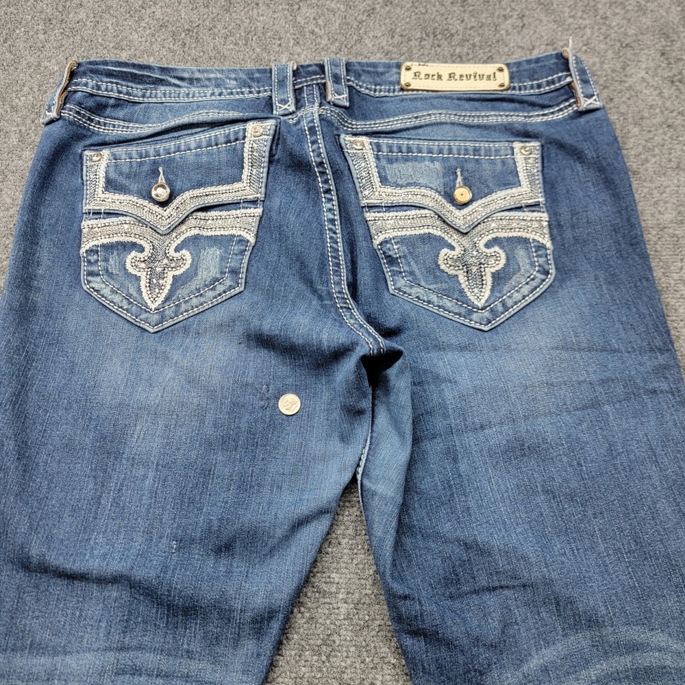 Rock Revival Luz Easy Straight Jeans Blue Embroidered Flap Pocket Size 34